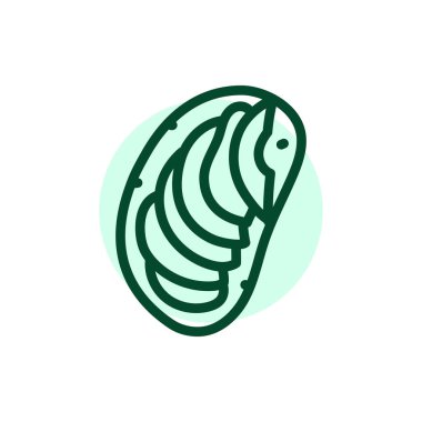 Toast with chopped avocado color line icon. Vegetarian product. 