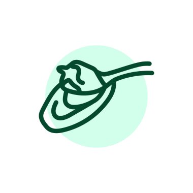 Eat avocado with a spoon color line icon. Vegetarian product. 