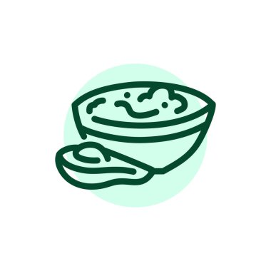 Guacamole in a plate color line icon. Vegetarian product. 