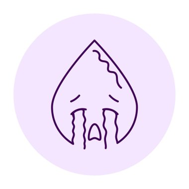 Crying blue character in the shape of a drop color line icon. Mascot of emotions. 