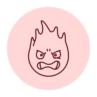 Evil character in the form of fire color line icon. Mascot of emotions. 