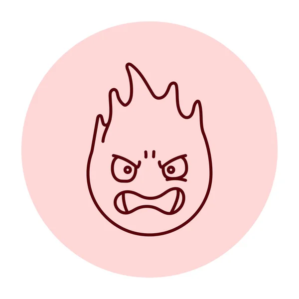 Carácter Malvado Forma Icono Línea Color Fuego Mascota Emociones — Vector de stock