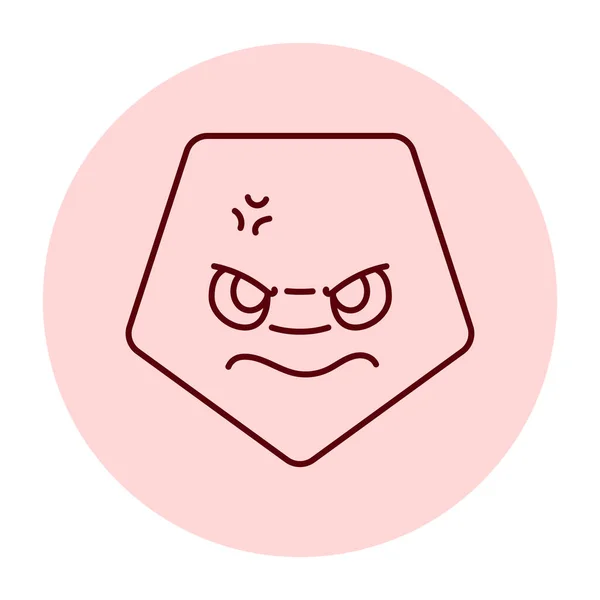 怒っている赤い五角形の文字の色のラインアイコン 感情のマスコット — ストックベクタ