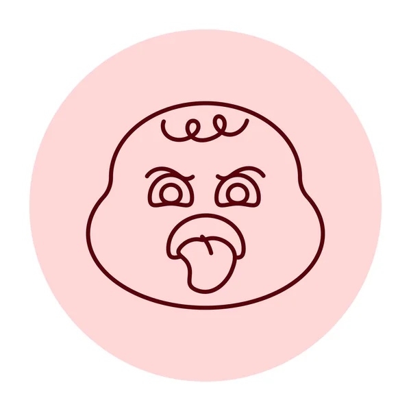 Ícone Linha Cor Personagem Redondo Verde Mascote Emoções — Vetor de Stock