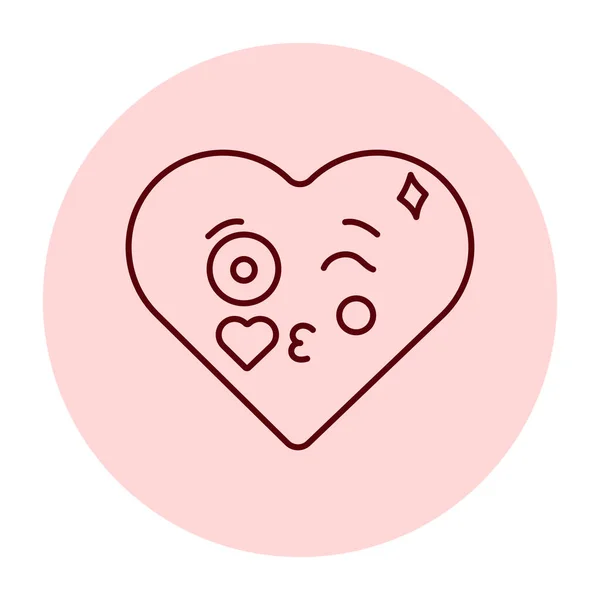 Personagem Rosa Forma Ícone Linha Cor Coração Mascote Emoções — Vetor de Stock