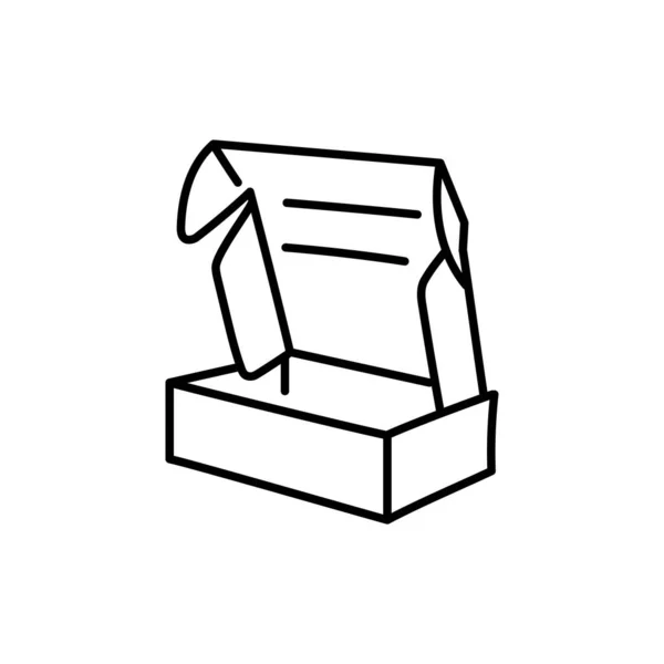 硬纸板饭盒和食物黑线图标 — 图库矢量图片