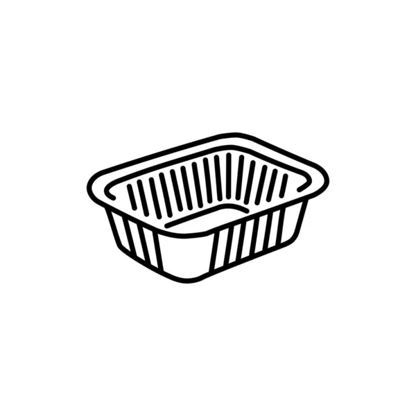 Aluminium Container Zwarte Lijn Pictogram Afhaalmaaltijden Fastfood Container — Stockvector