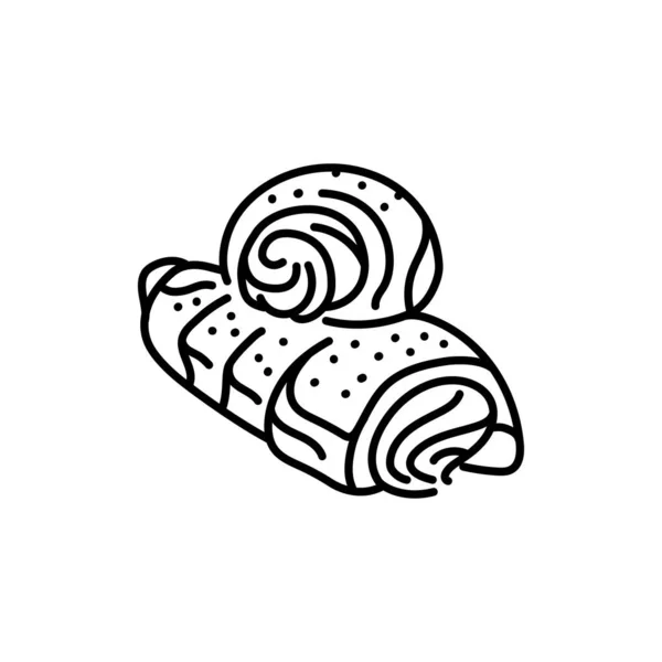 Französische Brötchen Mit Pudding Black Line Symbol Bäckerei — Stockvektor