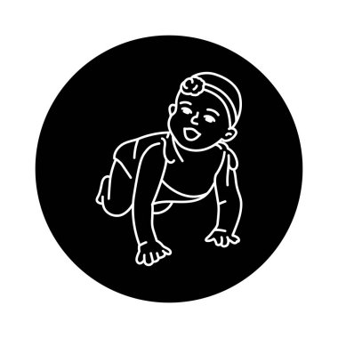 The girl is crawling black line icon. Toddler development.