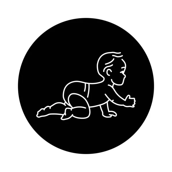 Baby Crawling Black Line Icon Toddler Development — Vettoriale Stock