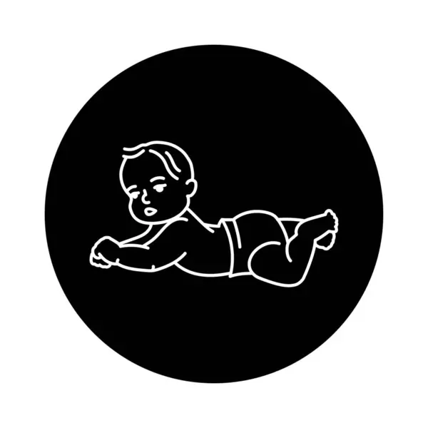 Child Lies His Stomach Black Line Icon Toddler Development — Vettoriale Stock