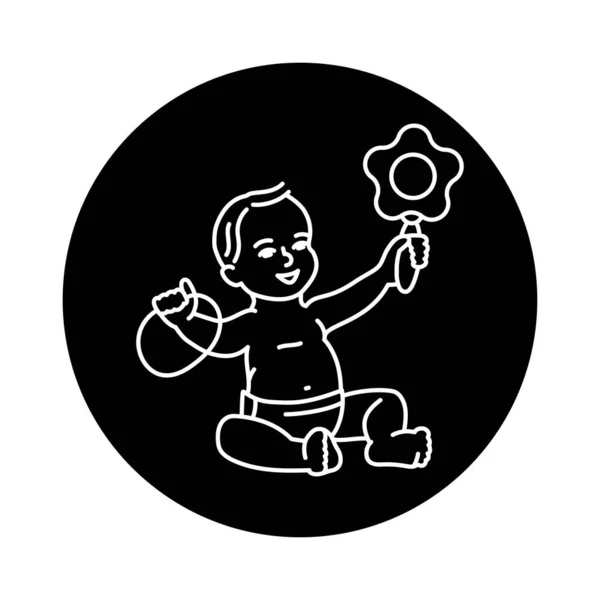 Child Sitting Playing Toys Black Line Icon Toddler Development — Vettoriale Stock