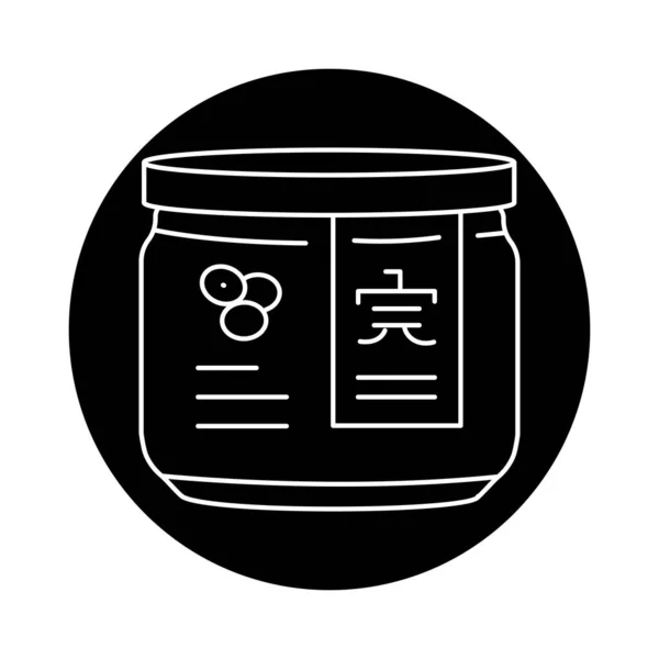 Miso Paste Glas Schwarze Linie Symbol Asiatische Lebensmittel — Stockvektor
