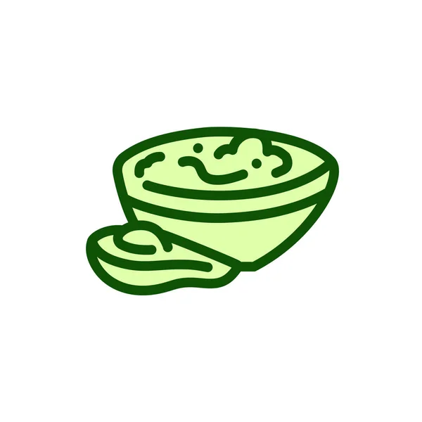 Guacamole Ícone Linha Cor Placa Produto Vegetariano Ilustração Vetorial — Vetor de Stock