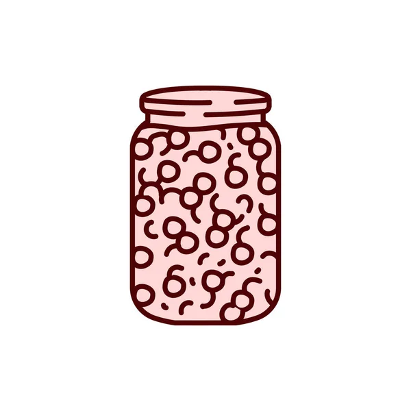瓶の色のラインアイコンで果実を摘んだ 自家製缶詰 — ストックベクタ