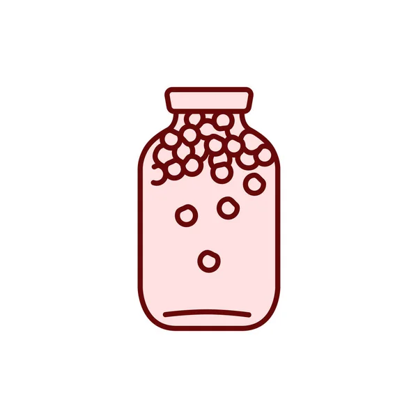 瓶のカラーラインアイコンにベリー成分をピックアップ 自家製缶詰 — ストックベクタ