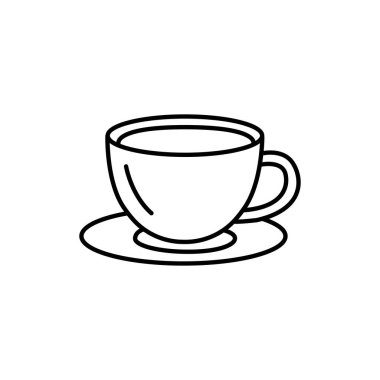 Çay fincanı siyah çizgi ikonu. Bulaşık takımı