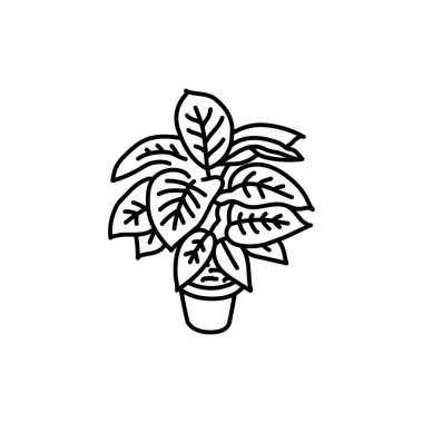 Dieffenbachia ev bitkisi siyah çizgi ikonu. İç mekan dekoratif bitki.
