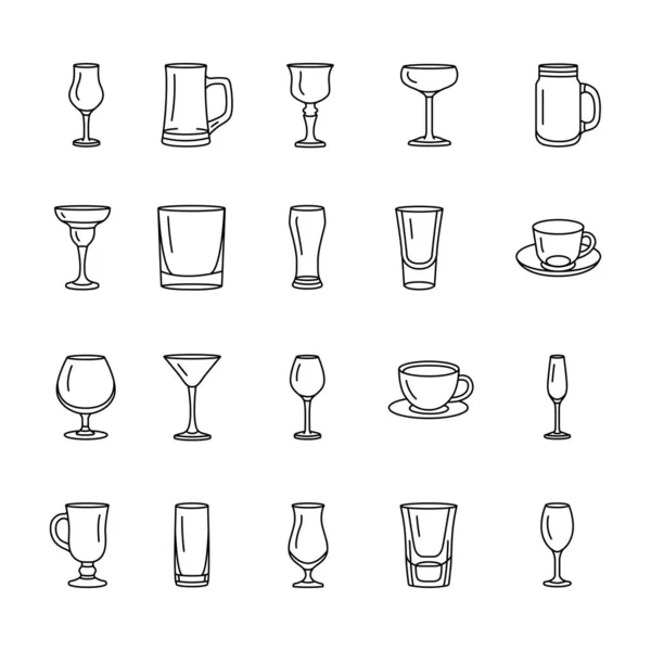 Посуда Напитков Черной Линией Иконки — стоковый вектор