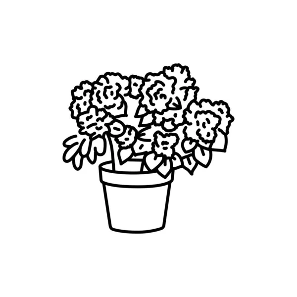 Иконка Азалии Чёрной Линией Внутреннее Декоративное Растение — стоковый вектор