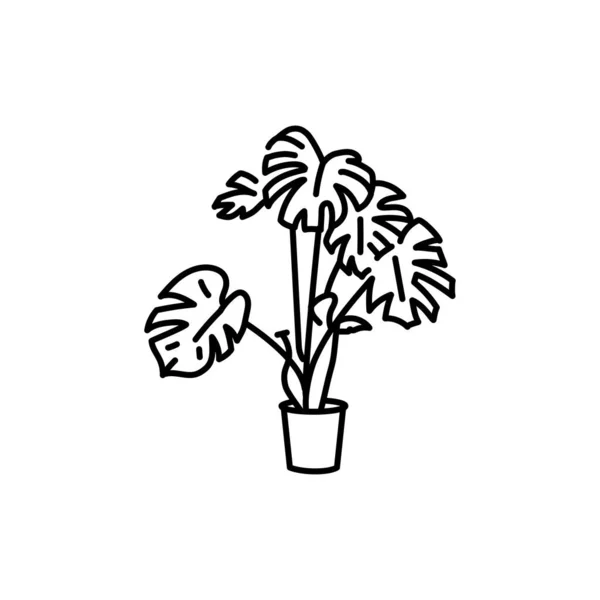 Monstera Zimmerpflanze Schwarze Linie Symbol Dekorative Zimmerpflanze — Stockvektor