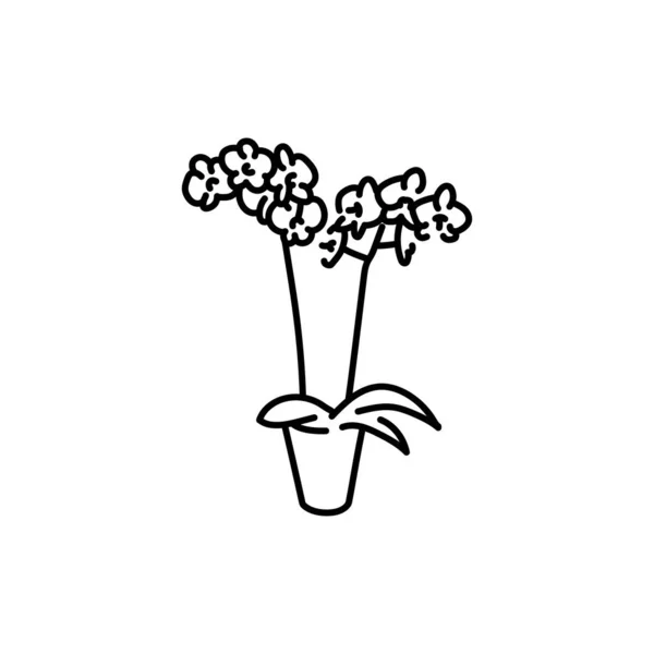 Значок Черной Линии Орхидеи Внутреннее Декоративное Растение — стоковый вектор