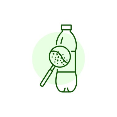 Microplastic in water bottle black line icon. Ocean pollution.