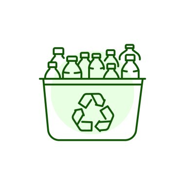 Recycle bin with plastic bottles black line icon. Pictogram for web page