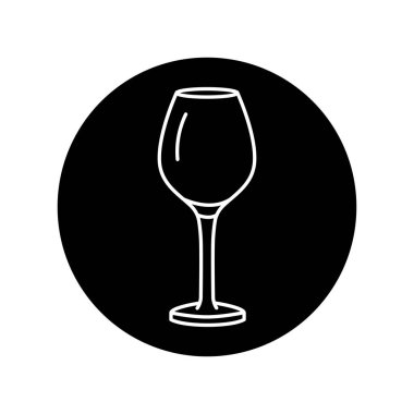 Beyaz şarap siyah çizgi ikonu için cam. Bulaşık takımı