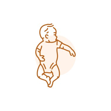 Bebek uyuyan siyah çizgi ikonu. Yürüyen çocuk geliştirme.
