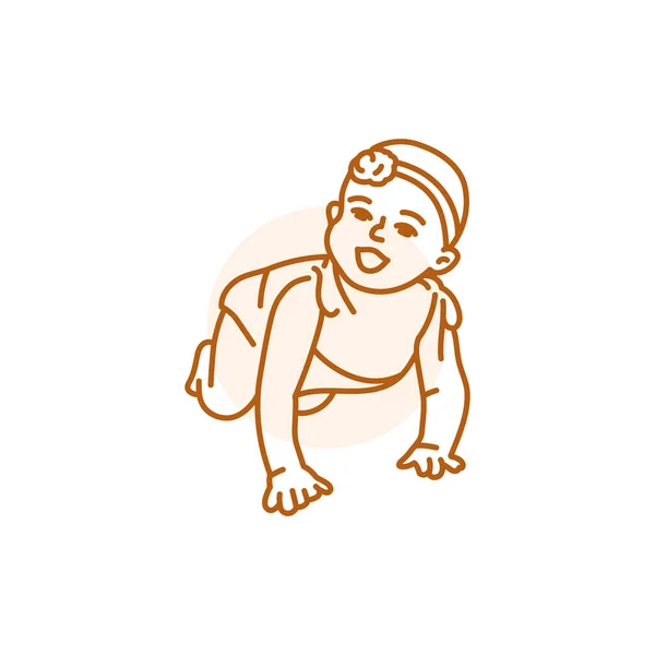 Girl Crawling Black Line Icon Toddler Development — Stockvektor