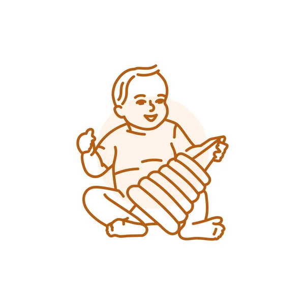 Child Sitting Playing Toy Black Line Icon Toddler Development — Vettoriale Stock