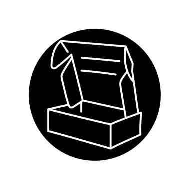 Karton beslenme çantası ve yiyecek siyah çizgi simgesi. 