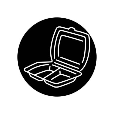 Karton beslenme çantası ve yiyecek siyah çizgi simgesi. 