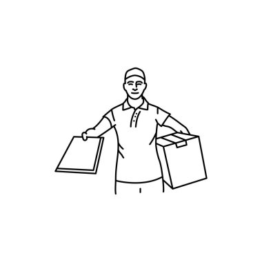 Kurye teslimatı siyah çizgi ikonu. Web sayfası için resim grafiği