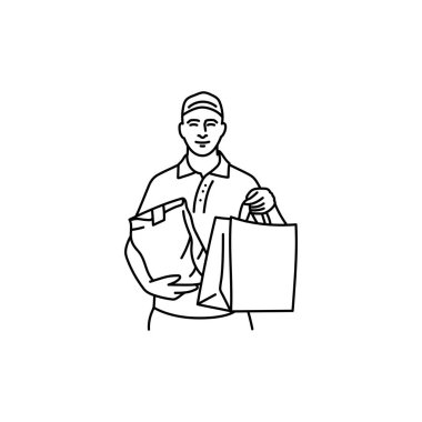 Siyah çizgi simgesi olan bir kurye. Web sayfası için resim grafiği