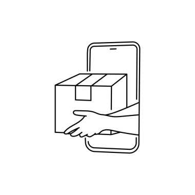 Online dağıtım kutusu siyah çizgi simgesi. Web sayfası için resim grafiği