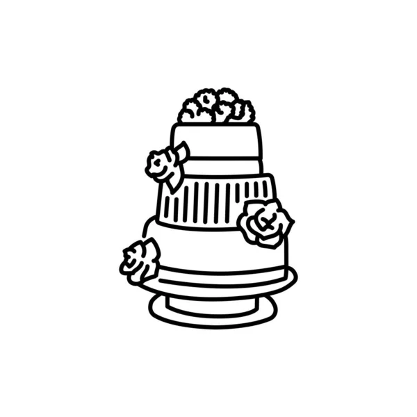 Wedding Cake Black Line Icon Beautiful Dishware — Stock Vector