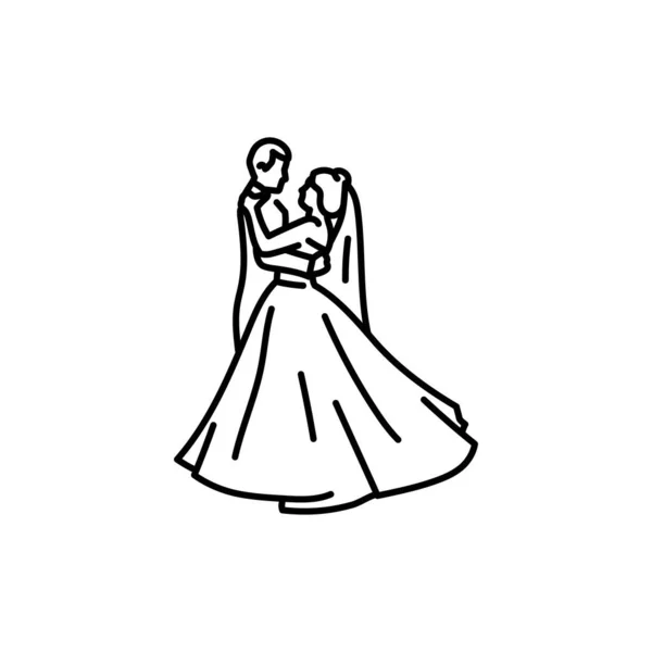 Eerste Bruiloft Dans Van Pasgetrouwde Zwarte Lijn Pictogram — Stockvector