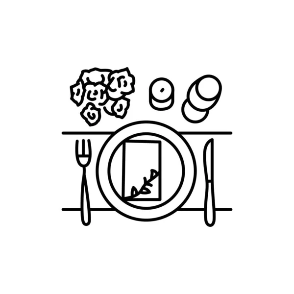Wedding Dinner Black Line Icon Beautiful Dishware — Stock Vector
