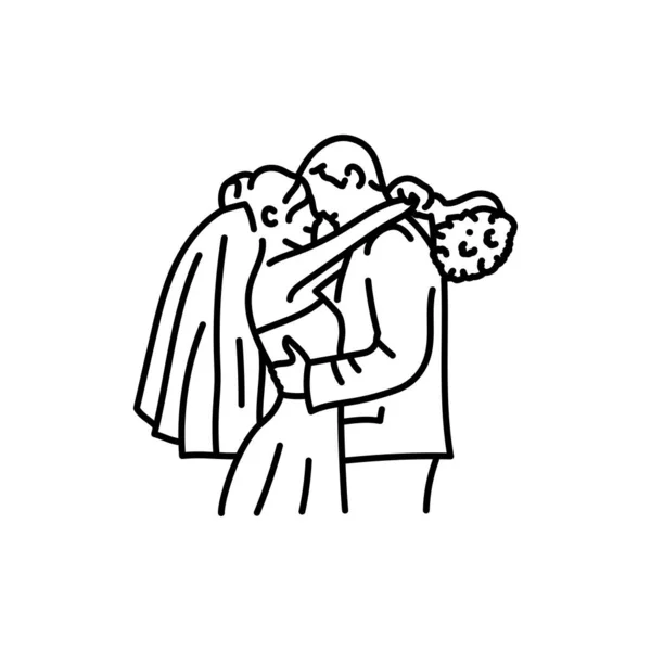 新婚夫妇拥抱黑线图标 — 图库矢量图片