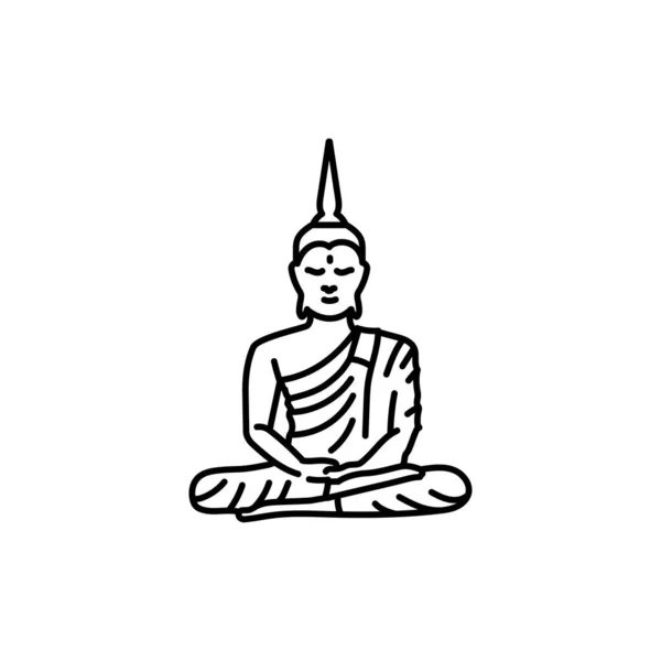 Statua Buddha Icona Linea Nera Religione Buddhista — Vettoriale Stock