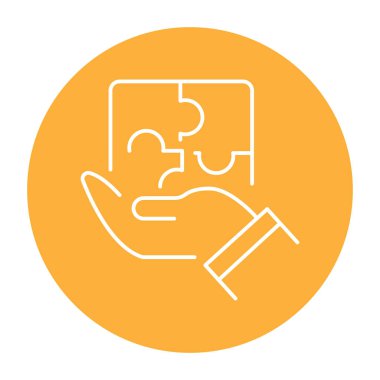 Puzzles in hands color line icon. Problem-solving. 