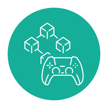 Blockchain game color line icon. Blockchain technology in digital crypto art. 