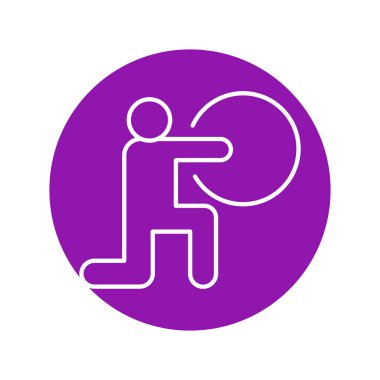 Exercise fitness color line icon. Person squats with ball. 