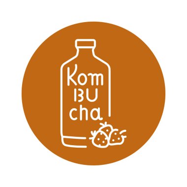 Kombucha homemade tea in bottle color line icon. Japanese fermented 