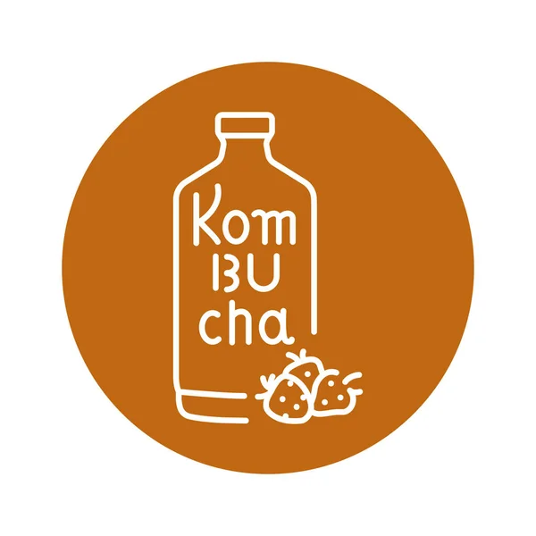 Kombucha Casero Botella Icono Línea Color Japonés Fermentado — Vector de stock