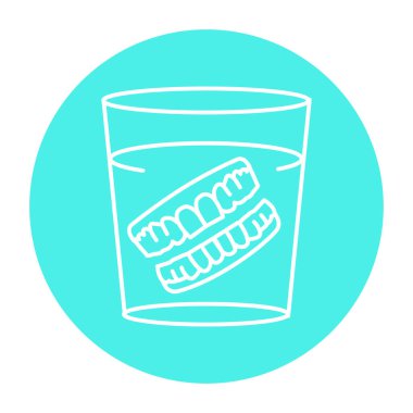 False teeth in glass line icon. Dental prosthetic. 