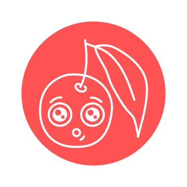 Cherry with the emotion of interest color line icon. Mascot of emotions