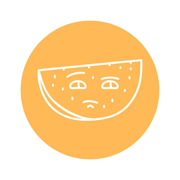 Pensive Watermeloen Kleur Lijn Pictogram Mascotte Van Emoties — Stockvector